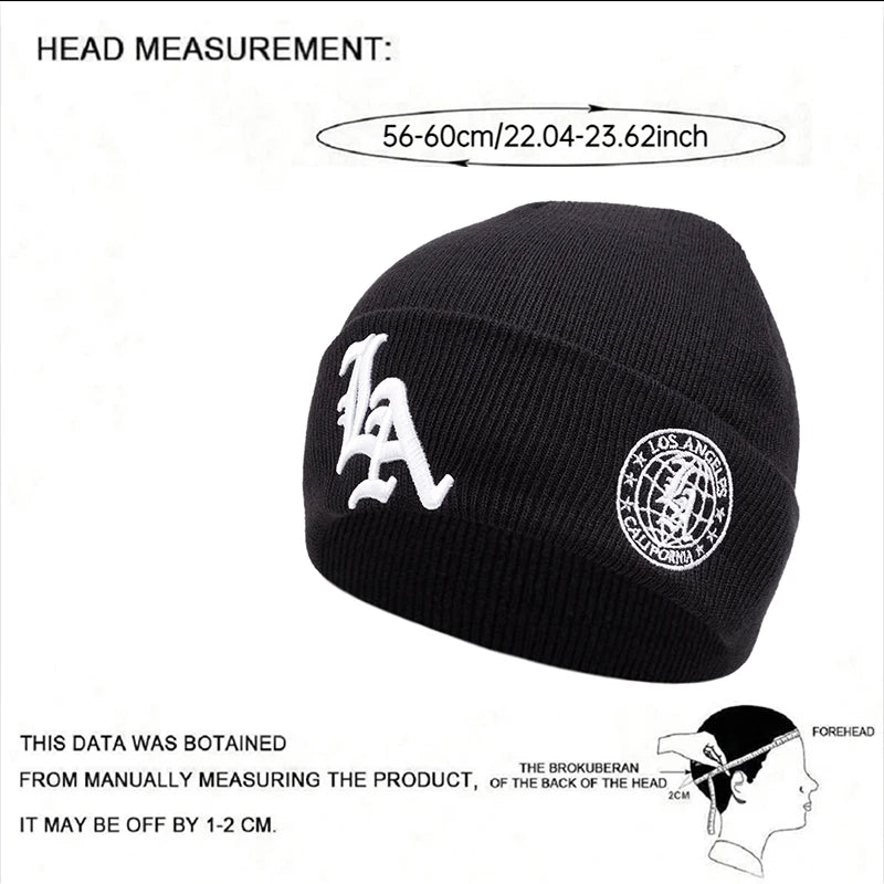 2025 New Men's LA Letter Side Embroidered Earth Knitted Hat Winter Warm Outdoor Sports Hat Soft Bean Hat Women's Casual Wool Hat