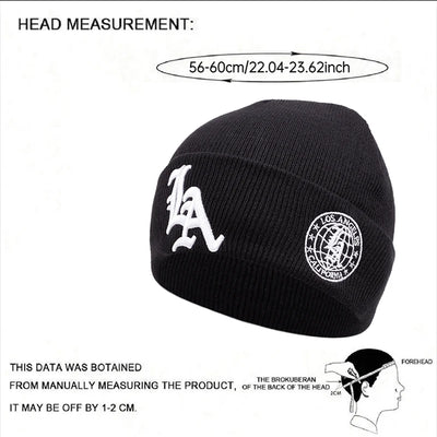 2025 New Men's LA Letter Side Embroidered Earth Knitted Hat Winter Warm Outdoor Sports Hat Soft Bean Hat Women's Casual Wool Hat
