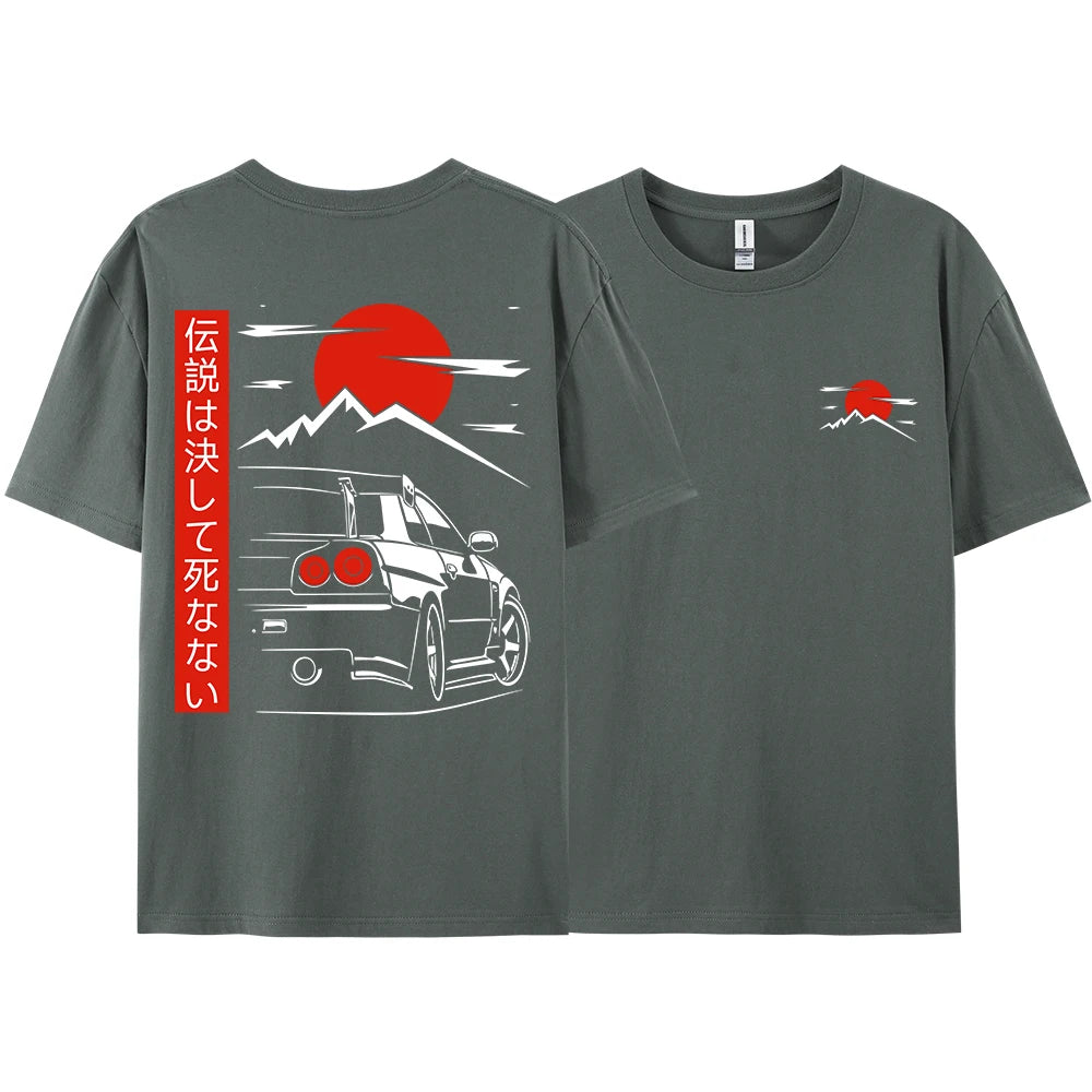 Japanese Style Car JDM Culture GTR Racing T Shirts Men Women Street Wear Original Design Oversized 100% Cotton Couple Tops Tees