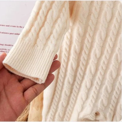 Toddler Baby Clothes Cable Romper 0-24M Newborn Boys Girls Warm Knitted Onesie Elastic Cuff Button Side Autumn Casual Jumpsuit