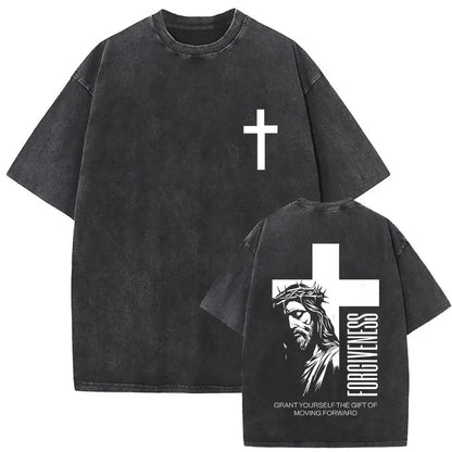 Christian Religious Jesus Forgive Them Father Vintage Washed Y2k Tshirt Men Clothing New in Top & Tees Mens T-Shirt 61327