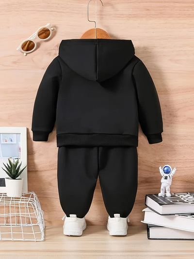 Baby Boy KING Crown Pattern Fleece Hoodie+Casual Pants Two Piece Set Spring and Autumn Sportswear