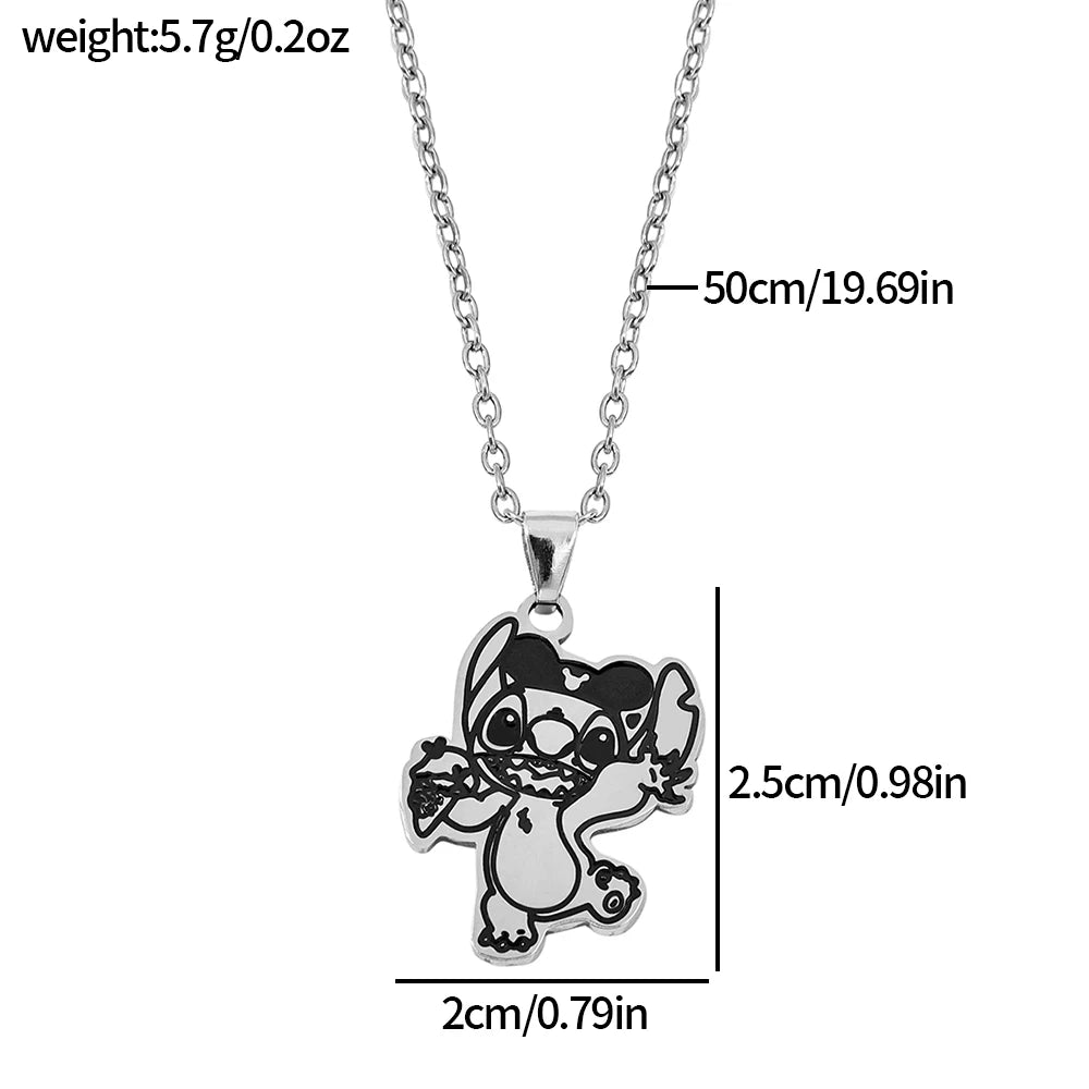 Lilo & Stitch Heart Rhinestone Necklace for Girls Anime Charms Pendant Fashion Jewelry Aesthetic Accessory Birthday Gift