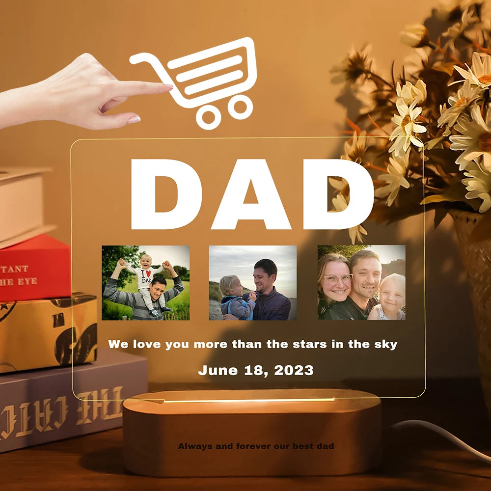 Personalized Custom Photo Text 3D Acrylic Lamp Customized Bedroom NightLight for MOM DAD LOVE Family Birthday Christmas Day Gift