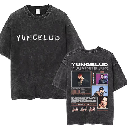 Washed Vintage Rocker Yungblud IDOLS Album Tour Double Sided Print T-shirts Men Women Fashion Hip Hop Rock Short Sleeve T Shirts