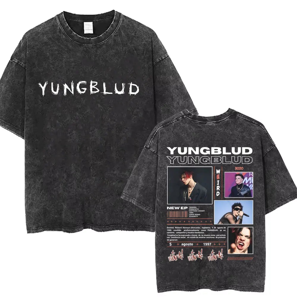 Washed Vintage Rocker Yungblud IDOLS Album Tour Double Sided Print T-shirts Men Women Fashion Hip Hop Rock Short Sleeve T Shirts