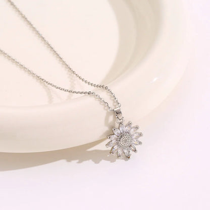 Classic Sunflower Cubic Zirconia Pendant Necklaces For Women Gold Color Alloy Rotate Necklace Daily Jewelry