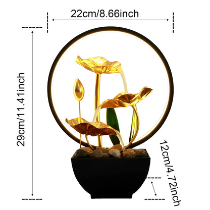 Tabletop Water Fountain USB Powered Relaxation Desktop Waterfall Fountain With Natural Rocks And LED Ring Lights For Home Decor