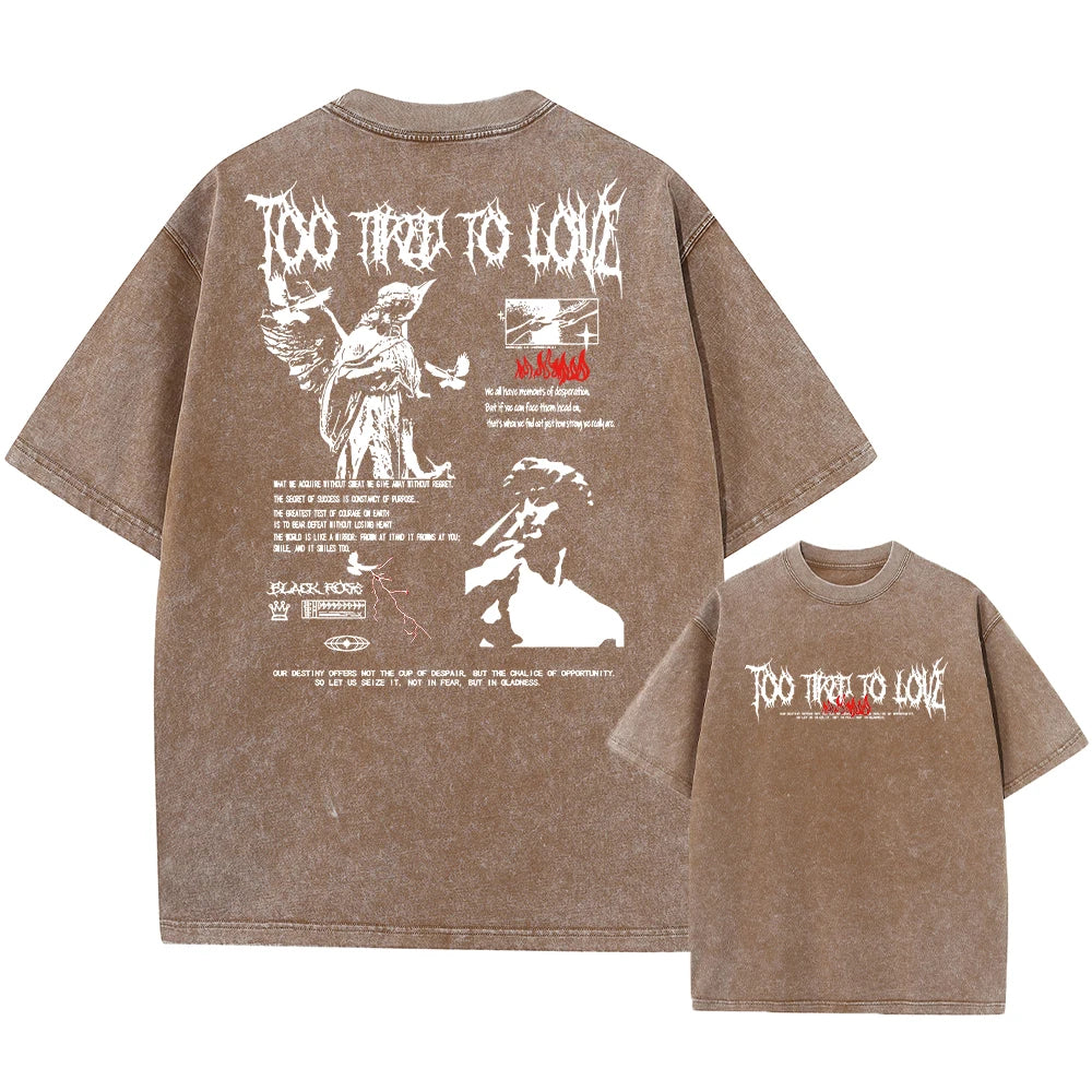 Y2k Acid Washed T Shirt Women Vintage Cotton T-shirts Harajuku Gothic Streetwear Soft Tees Girl Loose Fashion Print Tops Unisex