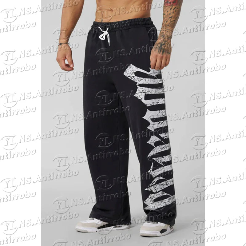 25 Men's Casual Wide Leg Sweatpants Fitness Running Loose Fit Fashionable Brand Leisure Long Trousers Streetwear