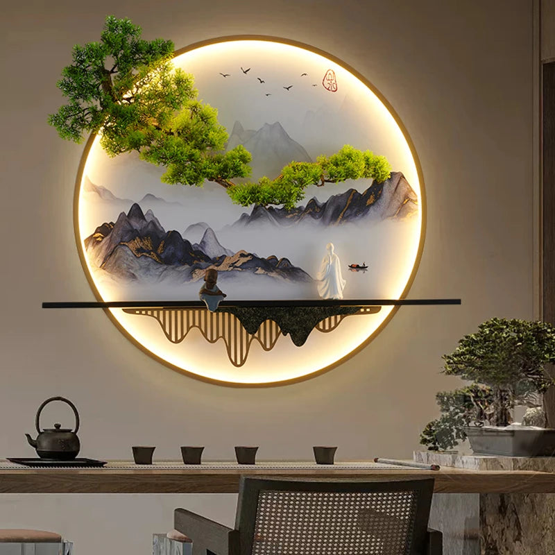 PLLY Modern Wall Picture Light Inside Creative Chinese Landscape Mural Sconces Lamp LED for Home Living Bedroom Study