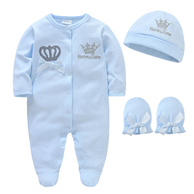 4 Pcs/set Baby Clothing Set Newborn Boys Jumpsuit +Hat+Mittens Baby Girls Pink Romper 100% Cotton Soft Kids Clothes for 0-9 M