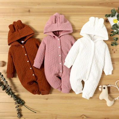 Autumn Winter Newborn Baby Romper Boys Girls Lovely Ears Hooded Long Sleeve Infant Bodysuit Warm Jumpsuit Toddler Girl Clothes