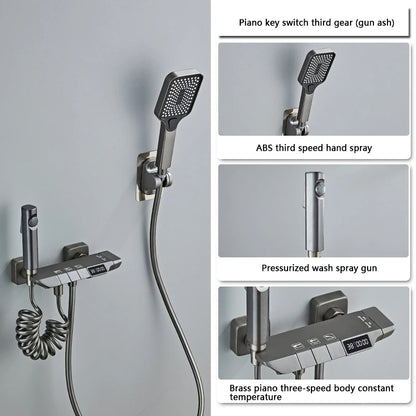 Modern Shower System Full Set Grey 2 Way Piano Keys Bathroom Shower Set Wall Mounted Brass Bathtub Digital Display Shower Faucet