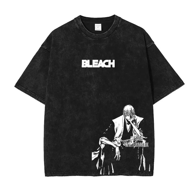 Anime Zaraki Kenpachi T Shirts Oversized Vintage Washed B-Bleach T-shirt Manga Kurosaki Ichigo T Shirt Renji Uryuu Tops Tees Man