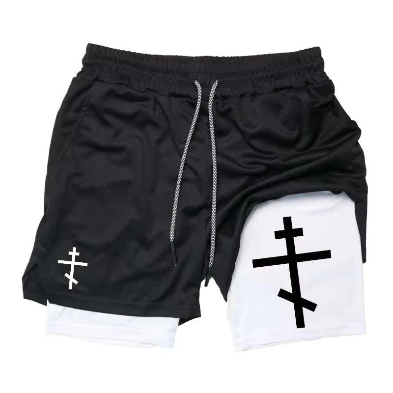 Summer New Cross Bible Printed Shorts: Unisex Double-Layer 2-in-1 Quick-Dry Sports & Fitness Pants, Beach Shorts RL10006