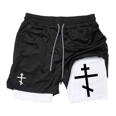 Summer New Cross Bible Printed Shorts: Unisex Double-Layer 2-in-1 Quick-Dry Sports & Fitness Pants, Beach Shorts RL10006