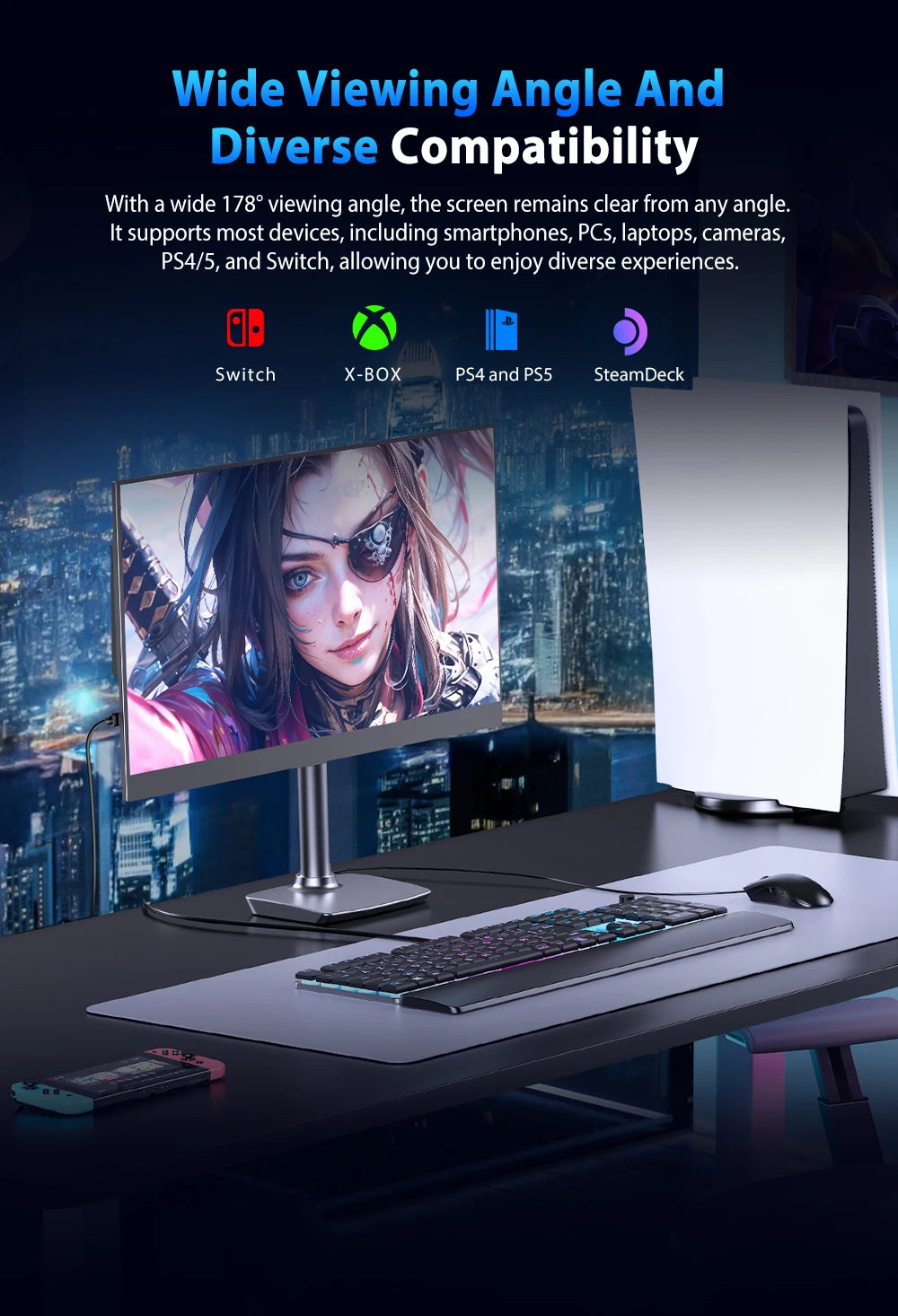 UPERFECT 16" 2K 240Hz Portable Monitor 100%DCI-P3 16:10 HDR FreeSync IPS Eye Care External Gaming Display For PC XBox PS5 Switch