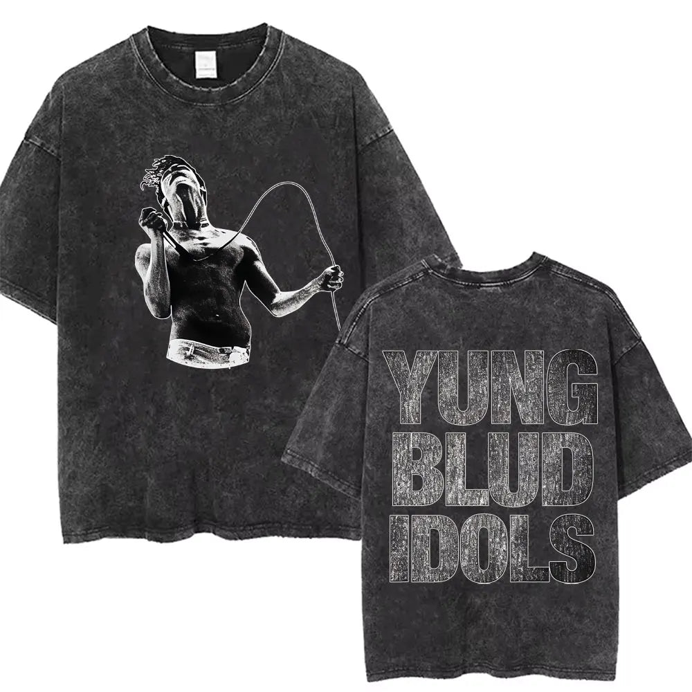 Washed Vintage Rocker Yungblud IDOLS Album Tour Double Sided Print T-shirts Men Women Fashion Hip Hop Rock Short Sleeve T Shirts