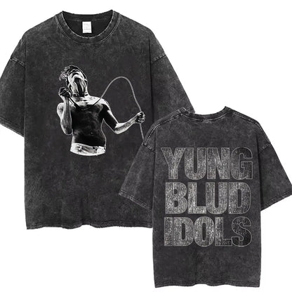 Washed Vintage Rocker Yungblud IDOLS Album Tour Double Sided Print T-shirts Men Women Fashion Hip Hop Rock Short Sleeve T Shirts
