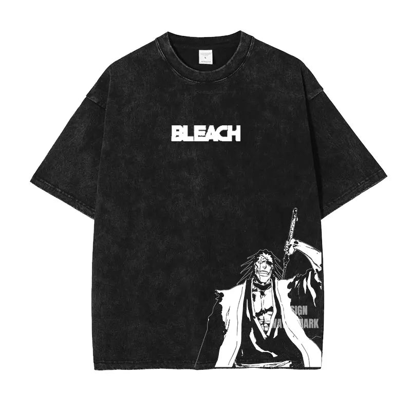 Anime Zaraki Kenpachi T Shirts Oversized Vintage Washed B-Bleach T-shirt Manga Kurosaki Ichigo T Shirt Renji Uryuu Tops Tees Man