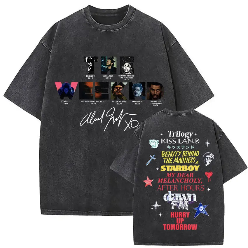 The Weeknd XO Tour 2025 Vintage Washed T Shirt Men's Women Pop Music Short Sleeve T-Shirts Rap Hip Hop Gothic Clothing T-shirts