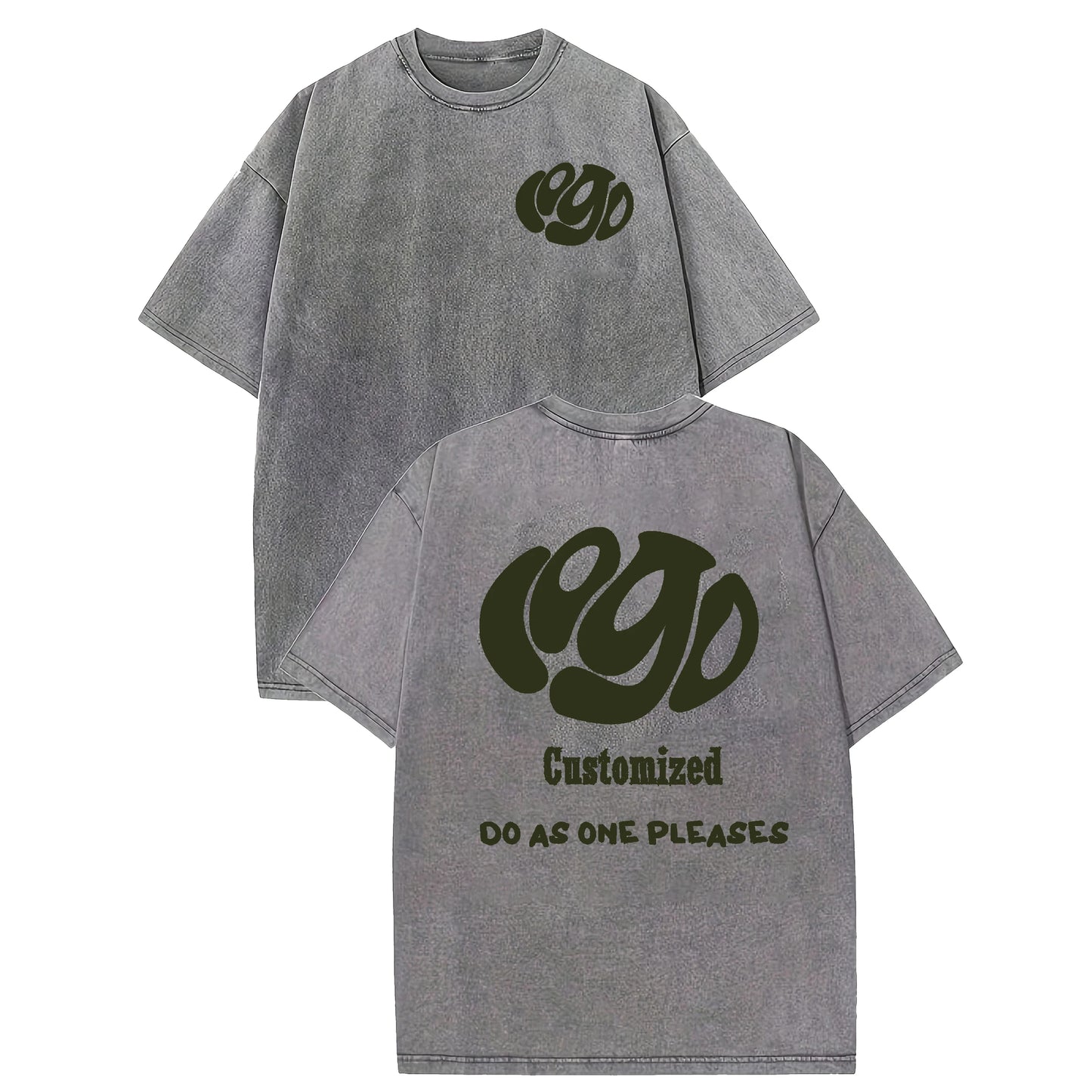 Customized logo T-shirt, handmade image oversized T-shirt, heavy washed retro T-shirt, hip-hop style casual wear, 100% pure cott