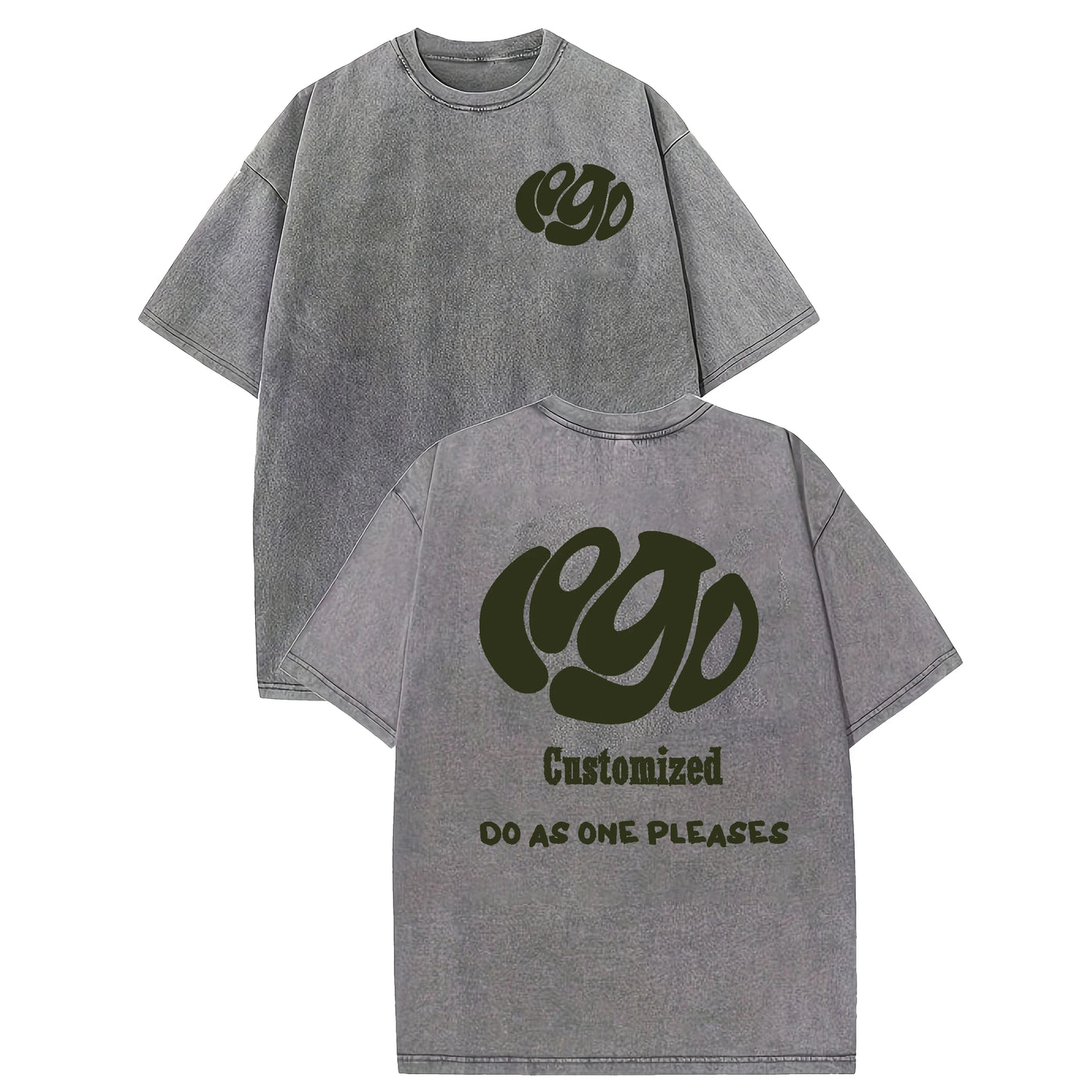 Customized logo T-shirt, handmade image oversized T-shirt, heavy washed retro T-shirt, hip-hop style casual wear, 100% pure cott