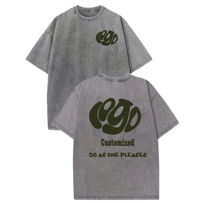 Customized logo T-shirt, handmade image oversized T-shirt, heavy washed retro T-shirt, hip-hop style casual wear, 100% pure cott