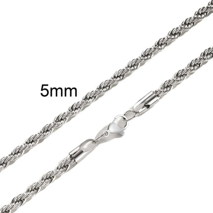 Ropes Long Necklace for Men Women,Stainless Steel Minimalist Twist Rope Chain Necklace,Punk Gold Silver Black Color 2 TO 5mm