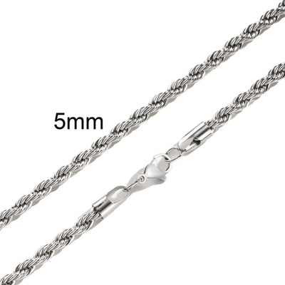 Ropes Long Necklace for Men Women,Stainless Steel Minimalist Twist Rope Chain Necklace,Punk Gold Silver Black Color 2 TO 5mm