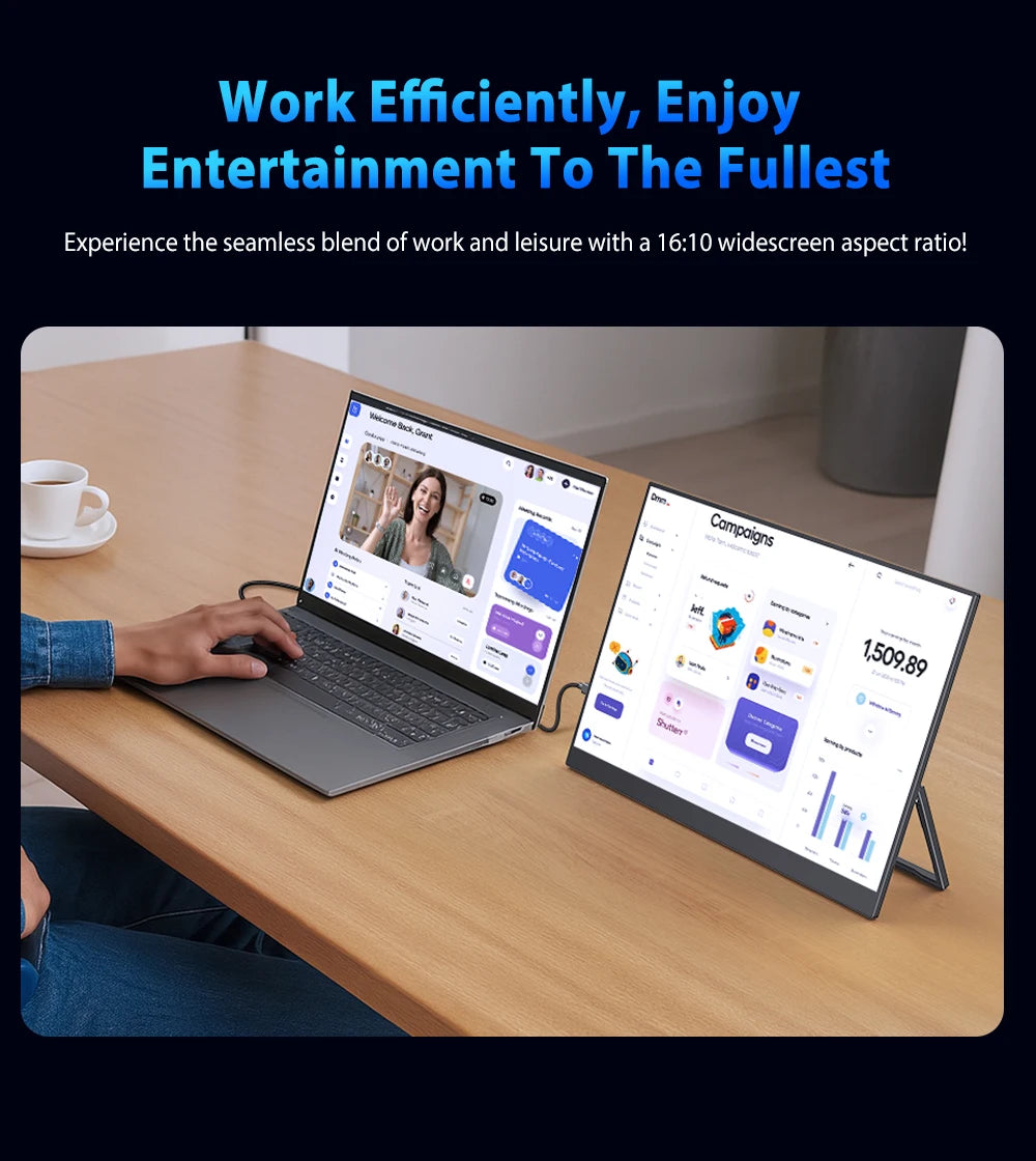 UPERFECT 16" 2K 240Hz Portable Monitor 100%DCI-P3 16:10 HDR FreeSync IPS Eye Care External Gaming Display For PC XBox PS5 Switch