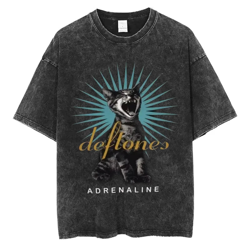 Hip Hop Deftones Men Women Plus Size Summer Washed T Shirt  Vintage Print Cotton Tshirt Fashion Design Tee Streetwear Unisex Top