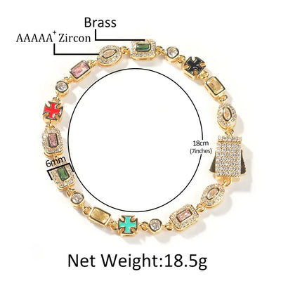 6mm Multicolor Gemstone Tennis Chain Bracelet for Women Men Iced Out Round/Square CZ Enameled Cross Bracelet Fashion Jewelry