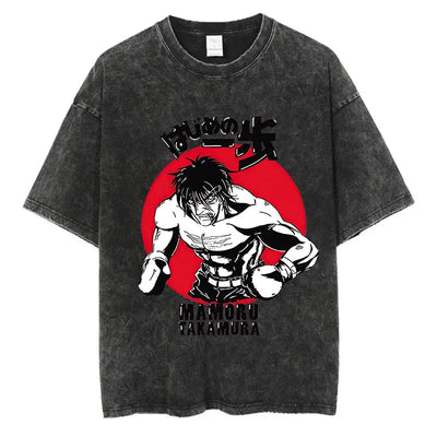 Vintage Cotton Washed T-Shirt Anime Hajime No Ippo Kamogawa Boxing Gym Loose T Shirts Men Women Y2K Hip Hop Summer Top Tee