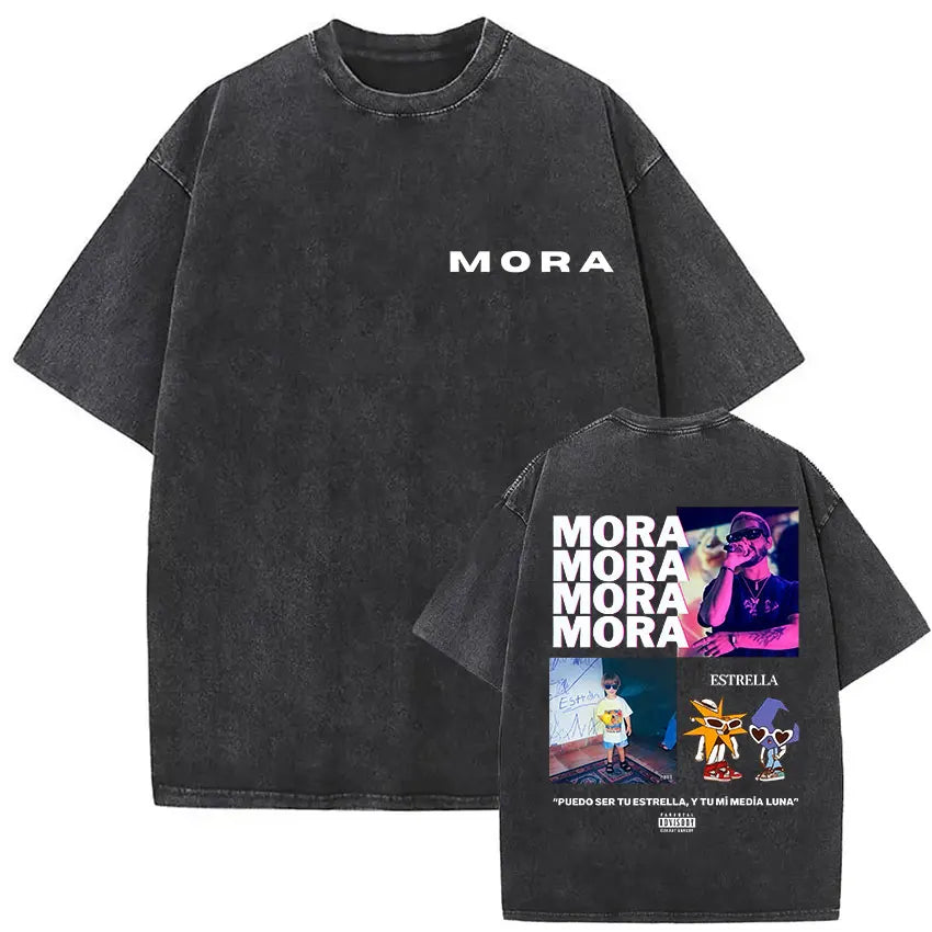 Limited Rapper Mora Washed Vintage T-shirt Lo Mismo De La Otra Vez Tour 2025 T Shirts Men Women Hip Hop Fashion Pop Music Tshirt