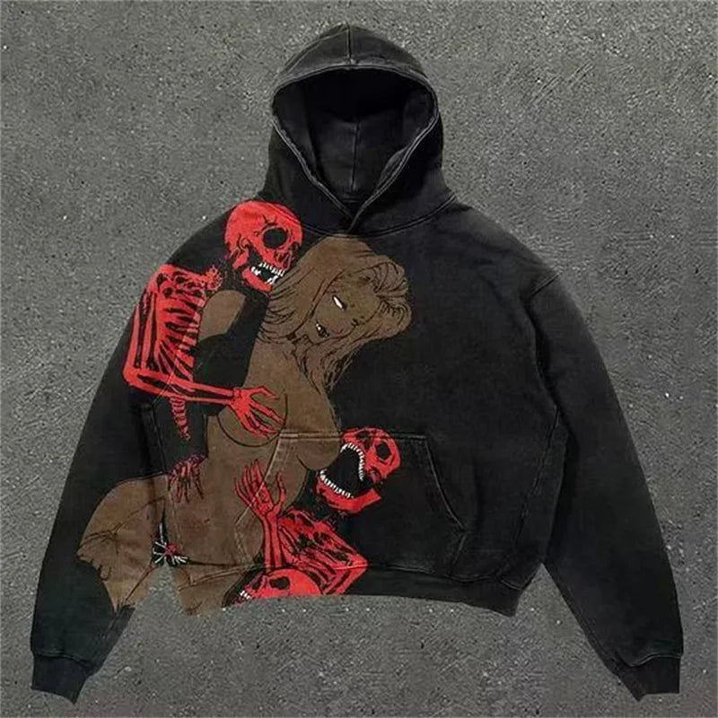 Y2K Cloths Techwear Autumn New Mens Funny Skull 3D Print Tracksuit Men Hoodie Fashion Streetwear Black Skeleton Hoodies For Man