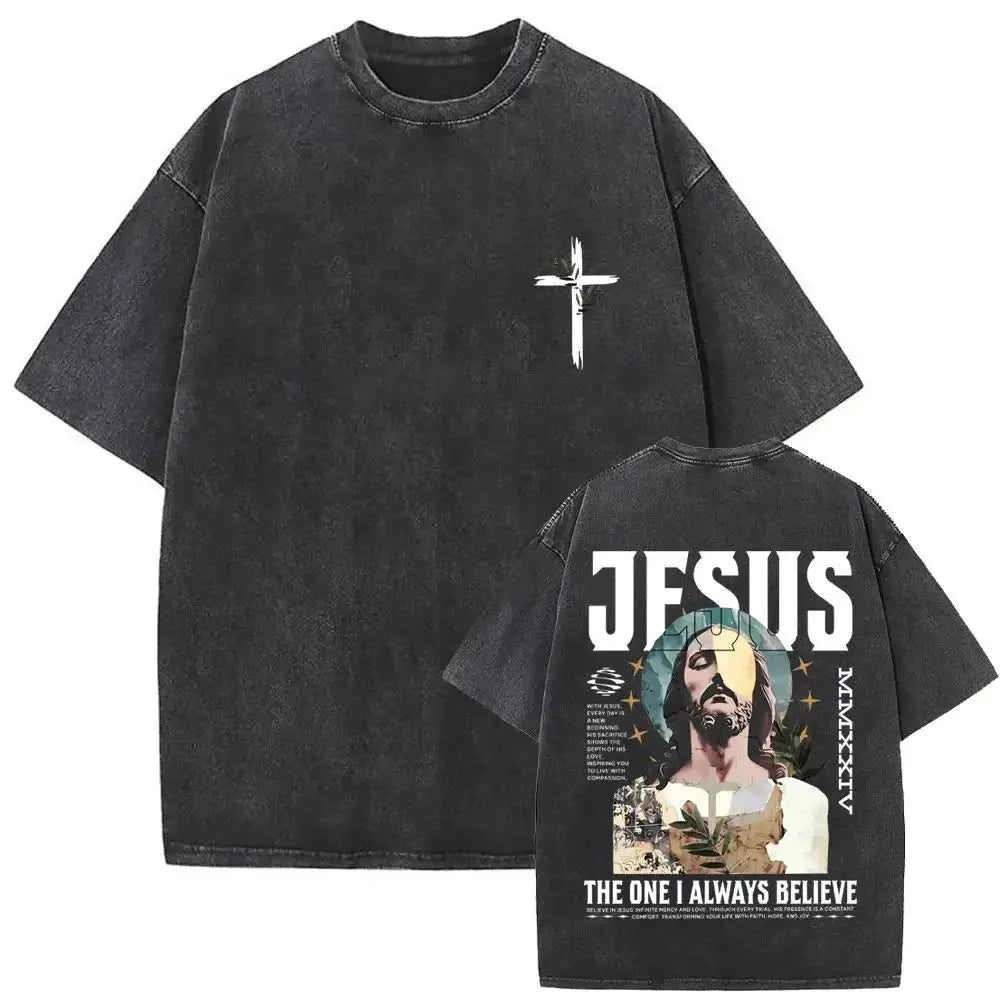 Christian Religious Jesus Forgive Them Father Vintage Washed Y2k Tshirt Men Clothing New in Top & Tees Mens T-Shirt 61327