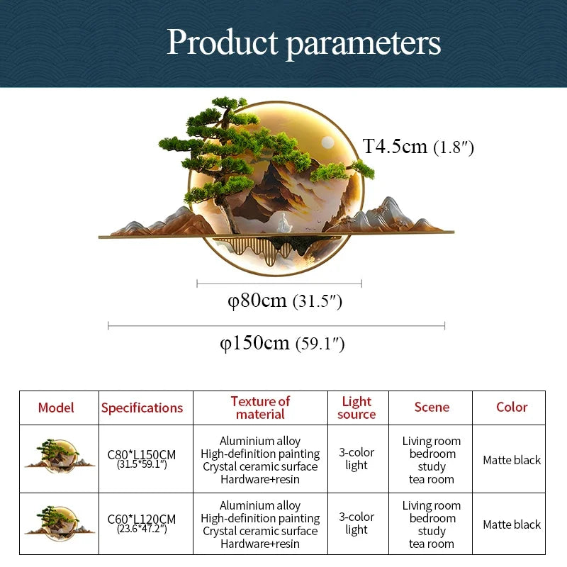 ANITA Modern LED Wall Picture Light Inside Creative Chinese Pine Landscape Mural Sconces Lamp for Home Living Bedroom Study