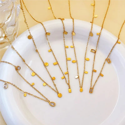 316L Stainless Steel Simple Fashion Zircon Waterdrop Pendant Necklace for Women Trendy Waterproff Chain Neck Party Jewelry Gifts