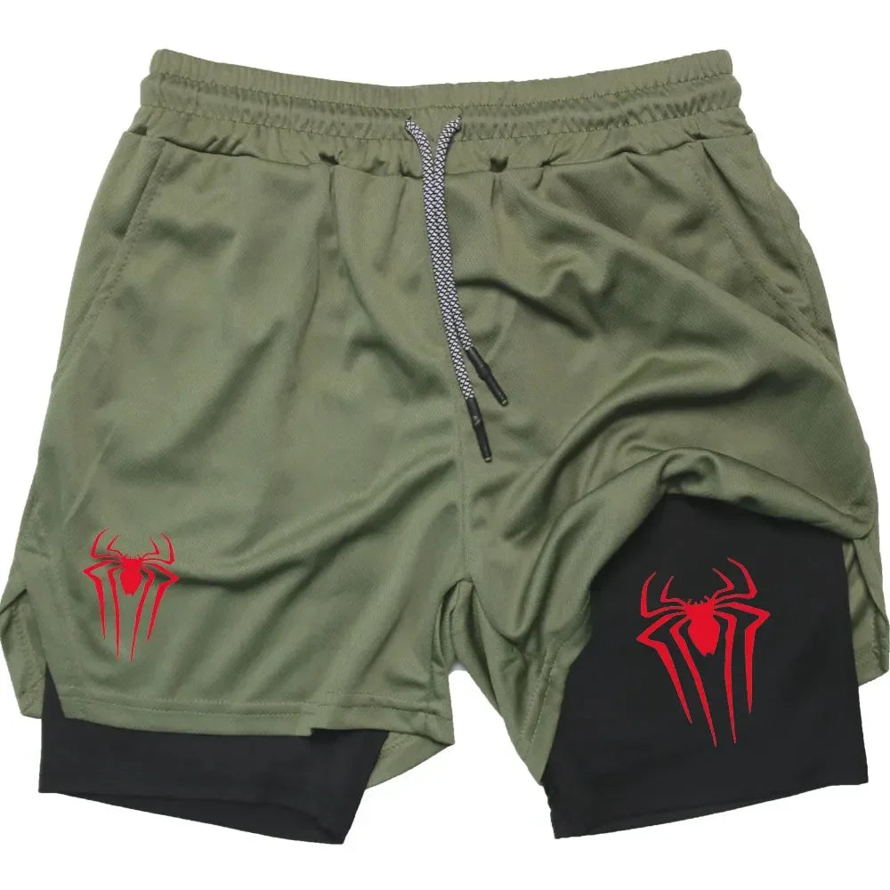 Men's  sports shorts,  spider print  compression shorts , informal, training, running, 2-in-1, Y2K order shipped directly