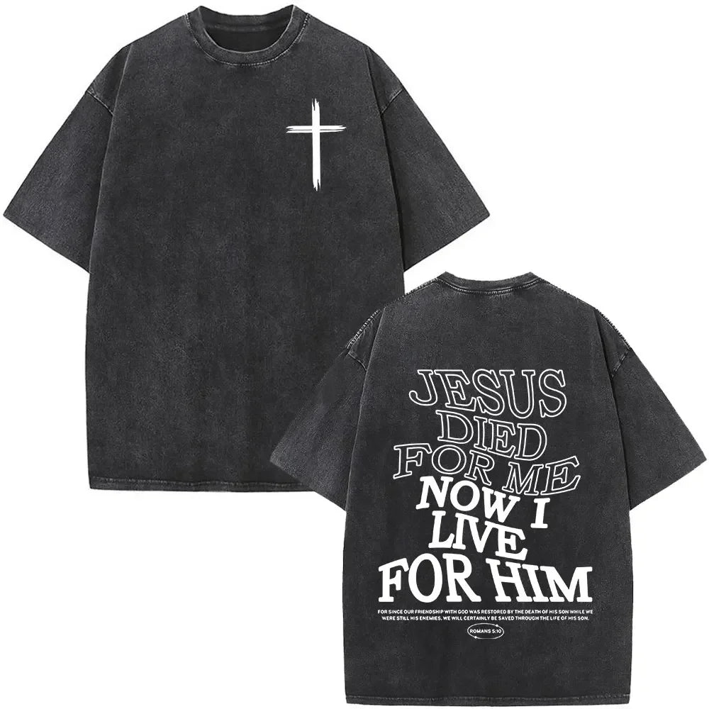 Christian Jesus Faith Over Fear Bible Verse Washed T-shirts Men Women Fashion Vintage Oversized T Shirts Harajuku Cotton T-shirt