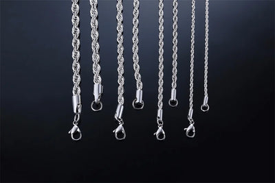 Ropes Long Necklace for Men Women,Stainless Steel Minimalist Twist Rope Chain Necklace,Punk Gold Silver Black Color 2 TO 5mm