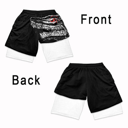 Anime Performance Shorts Men Women 2 In 1 Gym Shorts Manga 3D Print Mesh Quick Dry Sports Short Pants Summer Fitness Workout