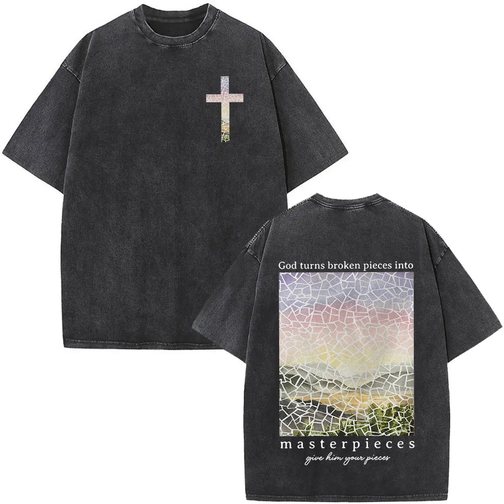 Christian Jesus Faith Over Fear Bible Verse Washed T-shirts Men Women Fashion Vintage Oversized T Shirts Harajuku Cotton T-shirt