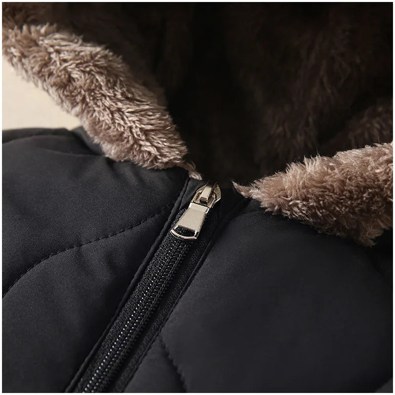 KLFLGD0-3 years old winter baby outdoor clothing fur lining warm toddler girl boy jumpsuit cartoon plus velvet baby jumpsuit