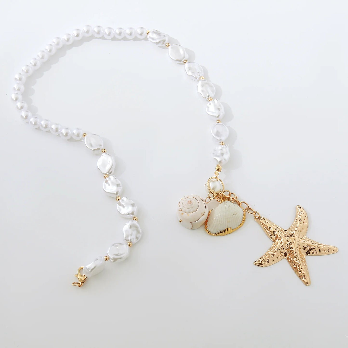 MHS.SUN Summer Shell Starfish Conch Pendant Necklace for Women Bohemian Metal Gold Color Chic Beach Jewelry Vacation Party Gift