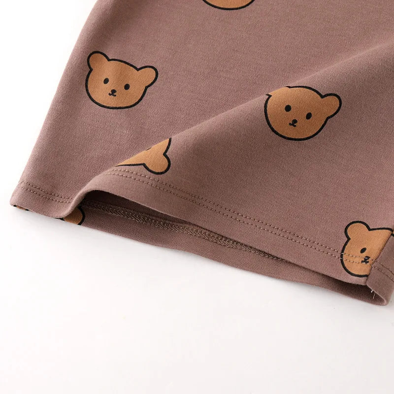 0-3Y High Waist Unisex Baby Pajama Suit Toddler Boys Cute Bear Sleep Wear Infant Pajama Girls Cartoon Print Night Wear