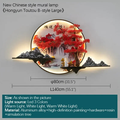 GISELLE Modern Picture Wall Light LED Chinese Creative Landscape Pine Mural Lamp For Home Living Room Study Bedroom Decor