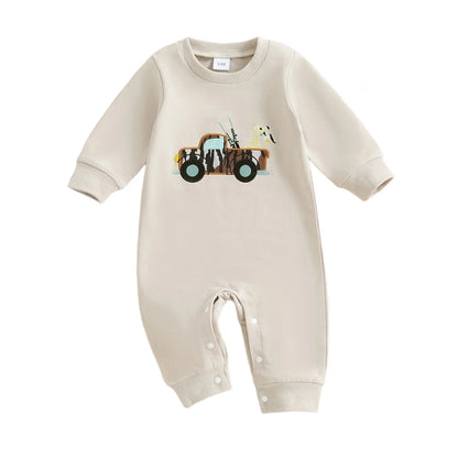 Adorable Toddler Dinosaur Print Hooded Romper Cozy Long Sleeve Jumpsuit for Baby Boys Cute Fall Outfit